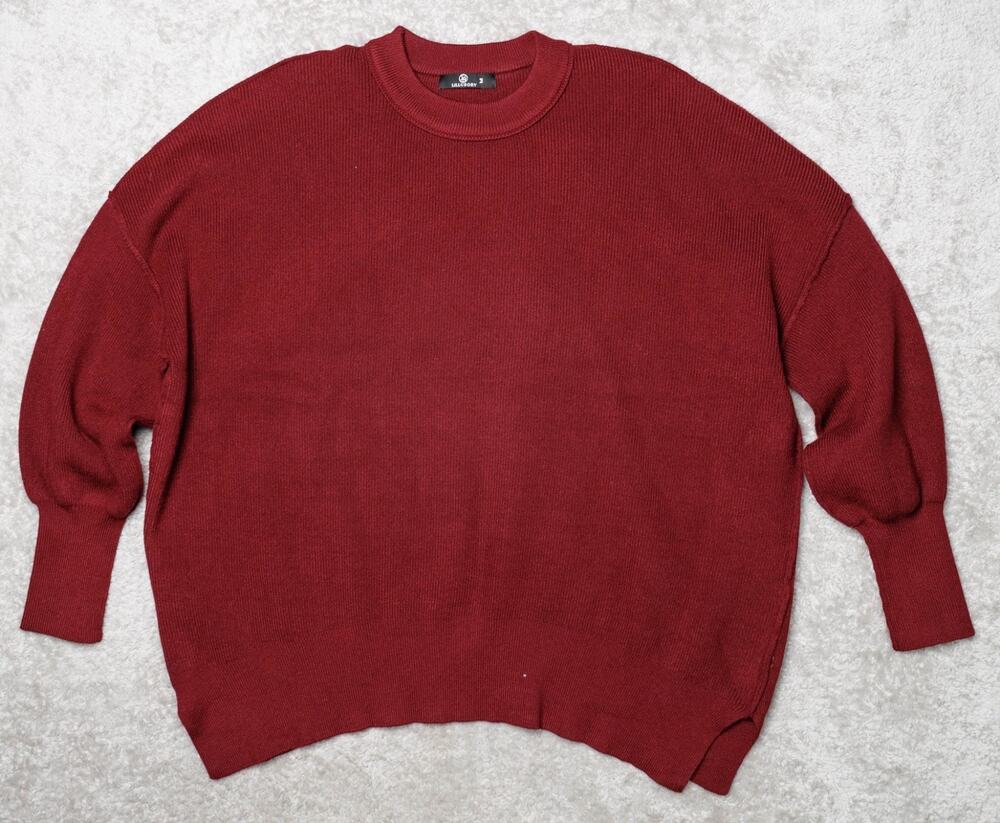 Boutique Dark Red Oversized Crew Neck Bubble Sleeve Raw Seams Sweater Womens M
